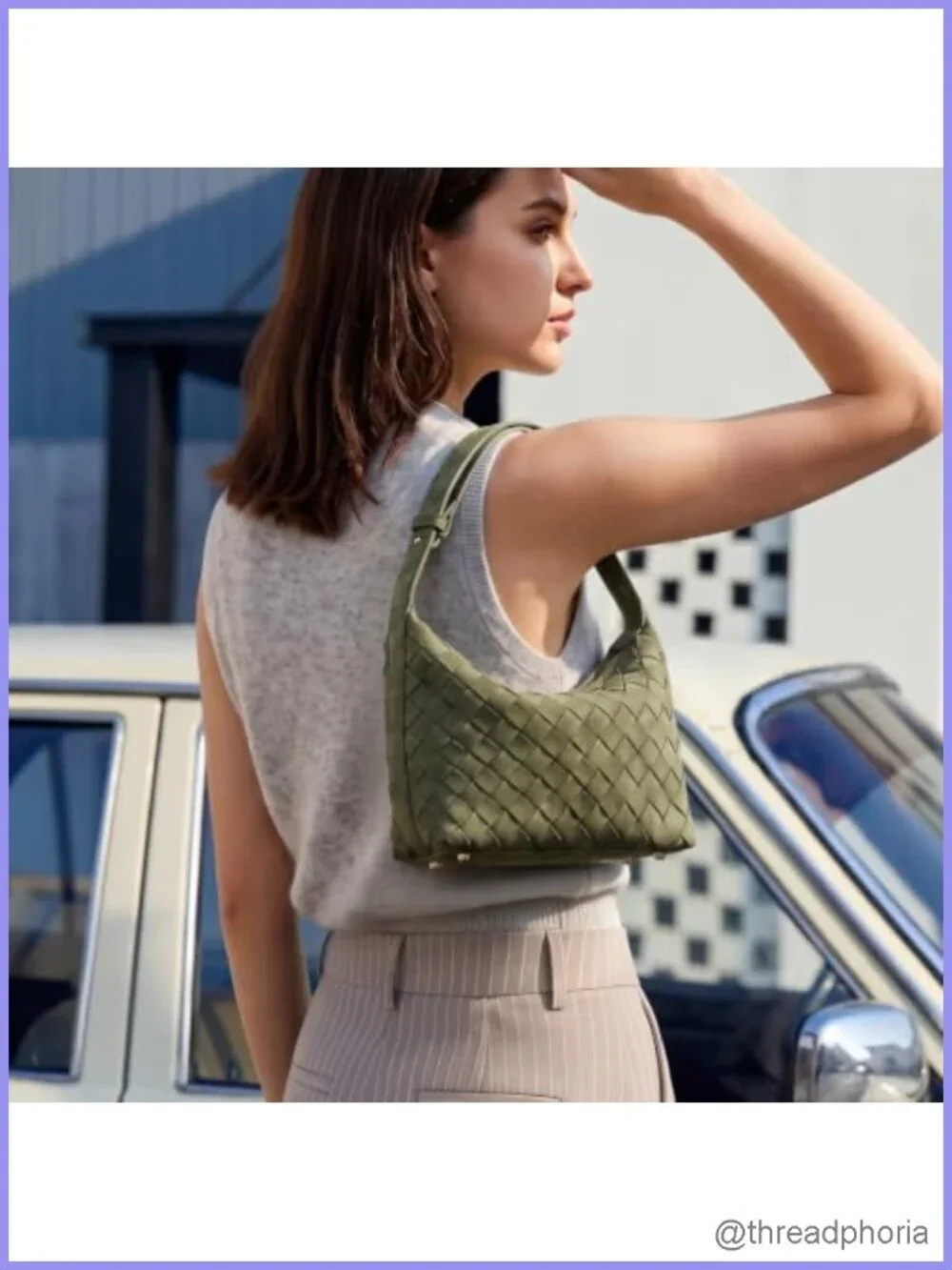 Caitina Hand-Woven Faux Suede Hobo Bag Vegan Leather Shoulder Purse